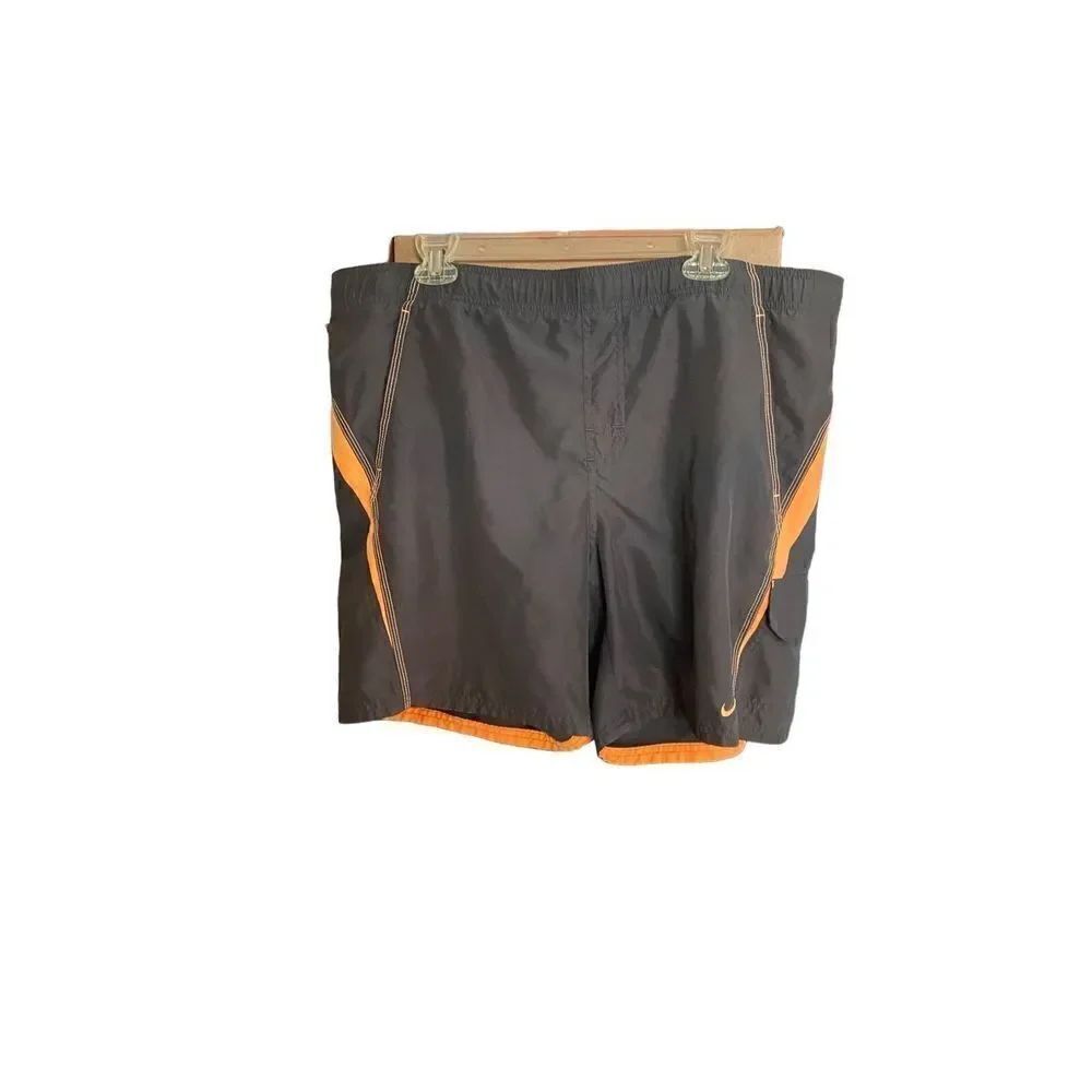 Nike men’s swim trunks, bathing suit, orange, and gray size large